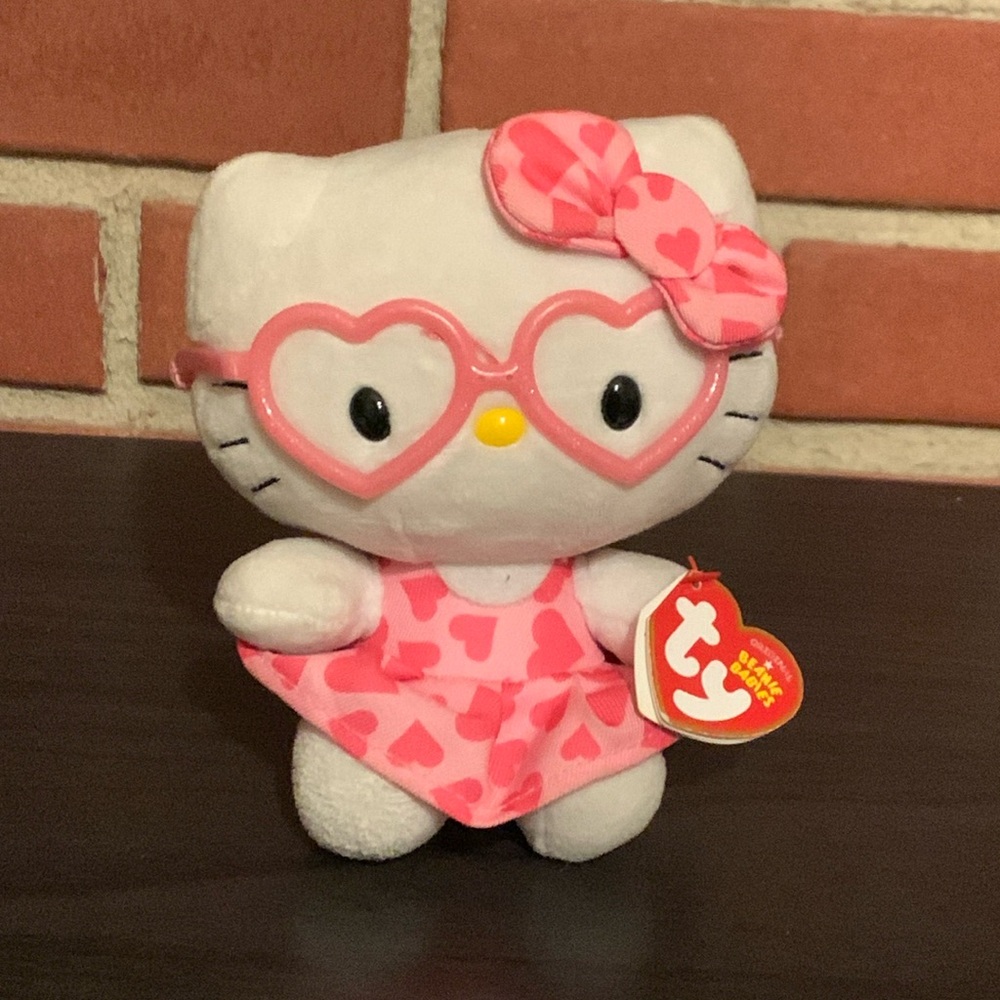 Ty Hello Kitty Valentines Heart Nerd Glasses Bean Bag Plush